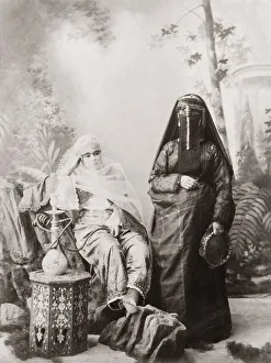 Two veiled women hookah, Egypt, c. 1890
