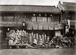 New Images May Prints: Vendor of pots and brooms, Japan, circa 1870s. Date: circa 1870s