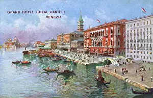Waterfront Prints: Venice, Italy - Grand Hotel Royal Danieli and Gondolas