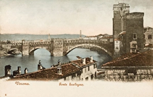 Verona, Italy - The Castel Vecchio Bridge over River Adige Verona, Italy - The Castel Vecchio Bridge over River Adige