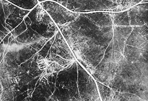 Aerial Photography Gallery: Vertical Photograph of Bombs Dropping During WW1 Aerial-?