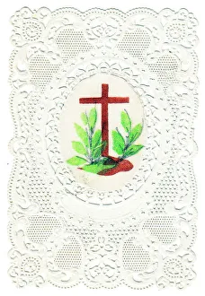 Victorian 1890s Card Greetings Green Leaf Leaves