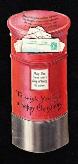 Images Dated 15th May 2018: Victorian 1890s Greetings Card Red Pillar Box