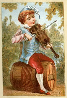 Images Dated 28th December 2016: Victorian boy violinist sitting on a barrel