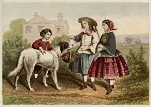 Images Dated 13th April 2012: Three Victorian children with a large dog
