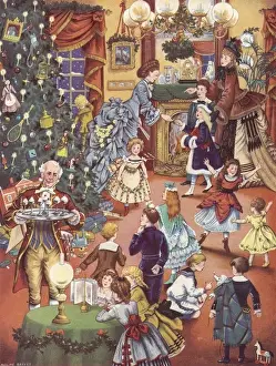 Decorations Prints: Victorian childrens Christmas party by Pauline Baynes