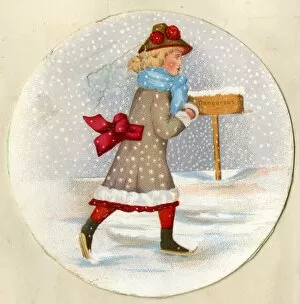Skaters Collection: Victorian Christmas Card snow scene