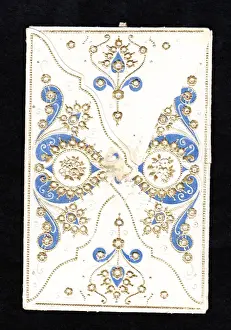 Envelopes Prints: Victorian Christmas envelope in white, blue and gold