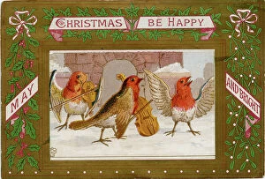 Ribbons Collection: Victorian Christmas Xmas Snow Snowing Card Robin