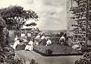Cotswolds Prints: A Victorian family group seated in the garden