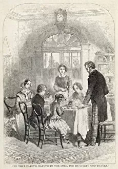1858 Collection: Victorian family saying grace before dinner