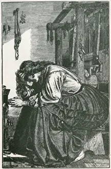 Sandys Prints: Victorian girl waiting by a loom / Frederick Sandys