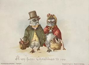 Images Dated 2nd December 2019: Victorian Greeting Card - Christmas Penguins