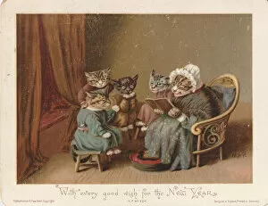 Four Collection: Victorian Greeting Card - Kittens Story Time
