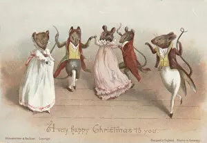Anthropomorphism Collection: Victorian Greeting Card - The Mouse Ball