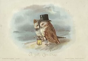 Lamp Collection: Victorian Greeting Card - Owls with Lantern