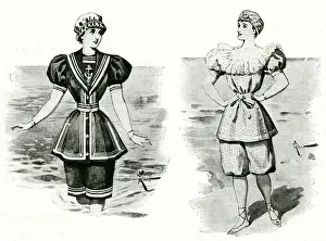London Prints: Victorian ladies wearing bathing-dresses 1895
