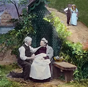 Victorian lantern slide illustrating song Sweet Genevieve