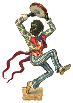 Tambourine Prints: Victorian scrap - black dancer with tambourine