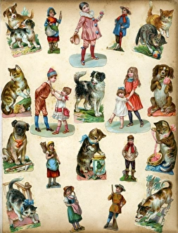 Images Dated 23rd August 2017: Victorian Scrap Book page, people and animals
