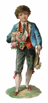 Boater Gallery: Victorian scrap, Boy with pink roses