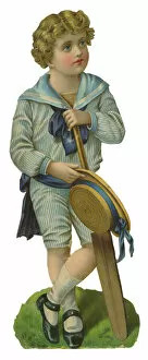 Boater Gallery: Victorian scrap, Boy in sailor suit with cricket bat