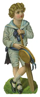 Images Dated 5th November 2019: Victorian scrap, Boy in sailor suit with cricket bat