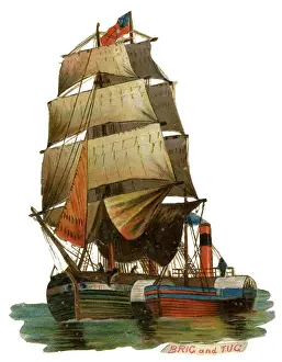 Brig Prints: Victorian Scrap - Brig and Tug