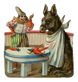 Victorian Scrap, Circus Clown and Donkey