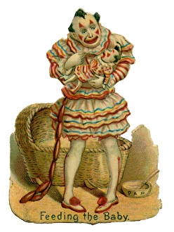 Images Dated 23rd August 2017: Victorian Scrap - Circus Clown Feeding the Baby