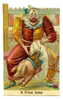 Victorian Scrap - Circus Clown with Pig and Hoop