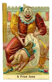 Images Dated 23rd August 2017: Victorian Scrap - Circus Clown with Pig and Hoop