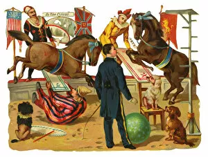 Images Dated 17th December 2015: Victorian Scrap, circus ring with performers and animals
