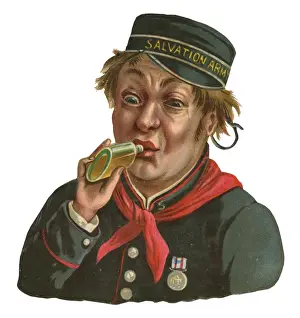 Victorian scrap - comical Salvation Army drinker
