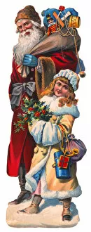 Images Dated 6th February 2017: Victorian scrap, Father Christmas and girl