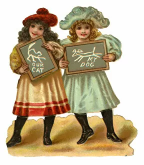 Images Dated 11th December 2015: Victorian Scrap, two girls with slates