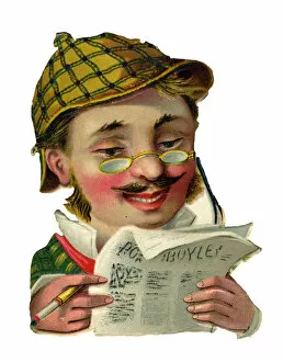 Victorian scrap, man reading a newspaper