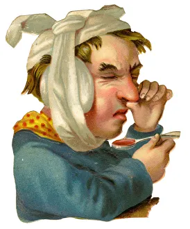 Images Dated 11th December 2015: Victorian Scrap, man taking medicine