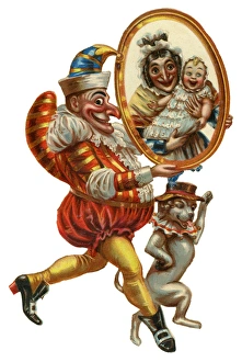 Images Dated 6th September 2017: Victorian Scrap - Mr Punch and Toby with portrait
