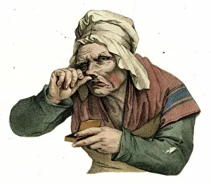 Scraps Prints: Victorian scrap, old woman taking snuff