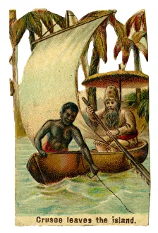 Crusoe Prints: Victorian scrap, Robinson Crusoe leaves the island