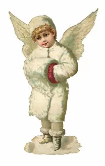 Cold Gallery: Victorian scrap, Snow Angel with a fur muff