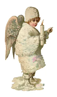 Angels Prints: Victorian scrap, snow angel holding a candle