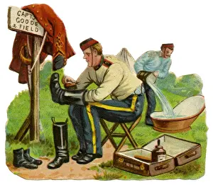 Victorian Scrap - soldiers polishing boots