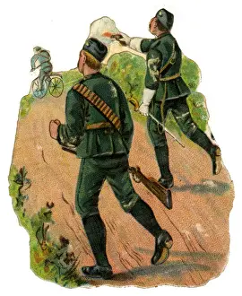 Pursuit Prints: Victorian Scrap - soldiers pursuing a cyclist
