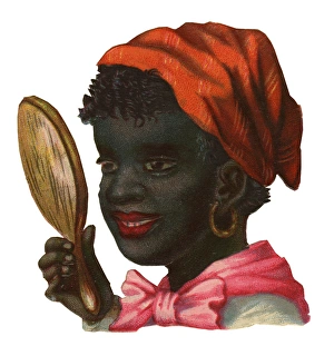 Images Dated 17th December 2015: Victorian Scrap, woman looking in hand mirror