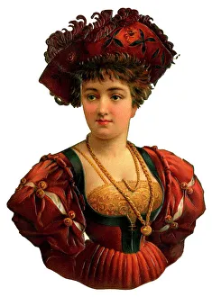 Brocade Prints: Victorian scrap, woman in red