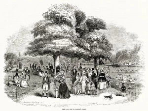 Victorians Collection: Victorian taking a walk in St James's Park, London, in the summer months. Date: August 1844