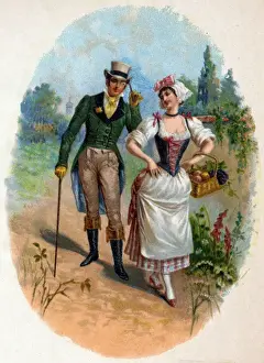 Victorian Transfer design, couple walking