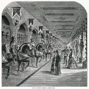 Armoury Prints: Victorian visitors around the Old Horse Armoury in the Tower of London. Date: circa 1840s
